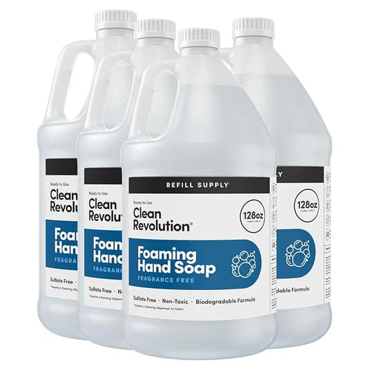 Clean Revolution Foaming Hand Soap Refill Supply Container, Ready to Use Formula, Gluten Free, Unscented and Fragrance Free, 128 Fl. Oz, 4 Pack - ModernBath