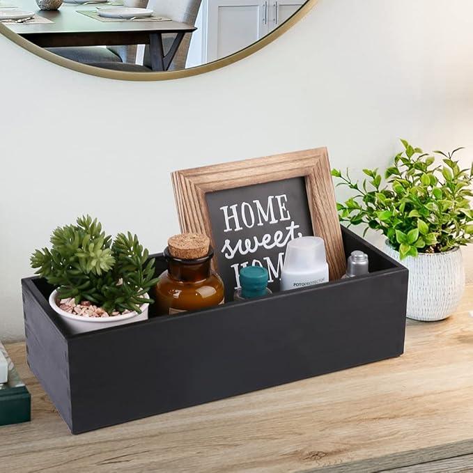 LotFancy Bathroom Decor Box, 2 Pack Wooden Toilet Paper Holder, Black Toilet Tank Storage Basket, Farmhouse Rustic Back of Toilet Tray - ModernBath