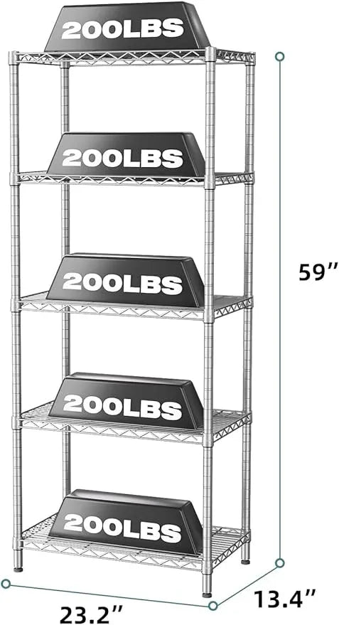 SINGAYE 5 Tier Storage Garage Shelving Units Heavy Duty Wire Shelves Pantry Metal for Pantry Closet Kitchen Laundry Bathroom Organizers Shelf Home Shorage Gray - ModernBath