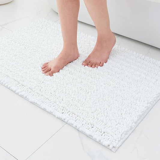ILANGO Bathroom Rugs White 24x17,Extra Soft Absorbent Chenille Bath Rugs,Thick Non-Slip Shaggy Bath Mat,Machine Washable Quick Dry Bath Mats for Bathroom Floor, Tub, Shower Accessories - ModernBath