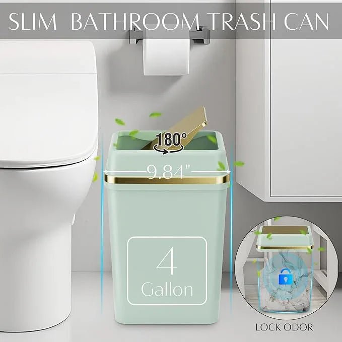 9PCS Bathroom Accessory Set, Green Bathroom Set with Large-Capacity 4 Gallon Trash Can, Bathroom Accessories Set Complete, Toothbrush Holder, Soap Dispenser, Toilet Brush, Bathroom Decor - ModernBath