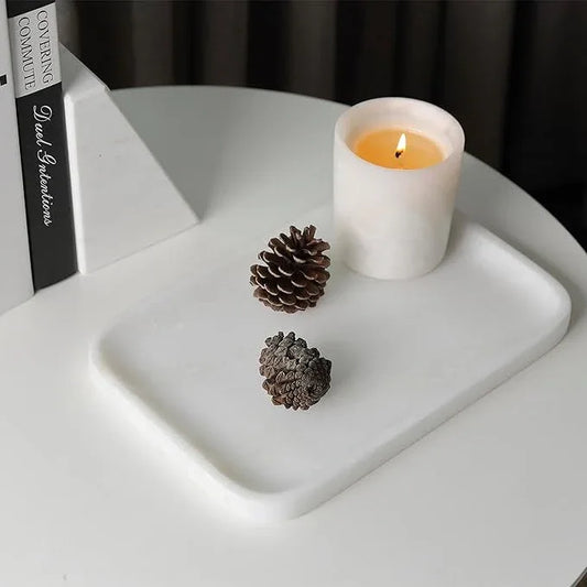 Karibiber Vanity Tray, 11.8inch Marble Bathroom Tray for Countertop, White Marble Bathroom Dresser, Stone Serving Tray for Kitchen Counter, Storage Organizer for Decor, Perfume, Jewelry - ModernBath