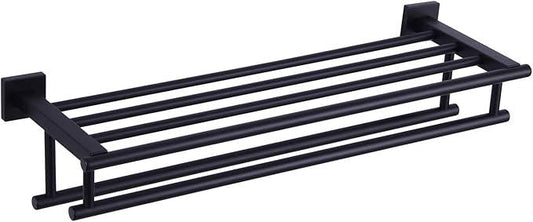 Bathroom Towel Shelf with Bar, Angle Simple Stainless Steel Bath Towel Rack, Double Towel Holder with Shelf, Wall Mount Train Rack Matte Black 23.62 Inches - ModernBath