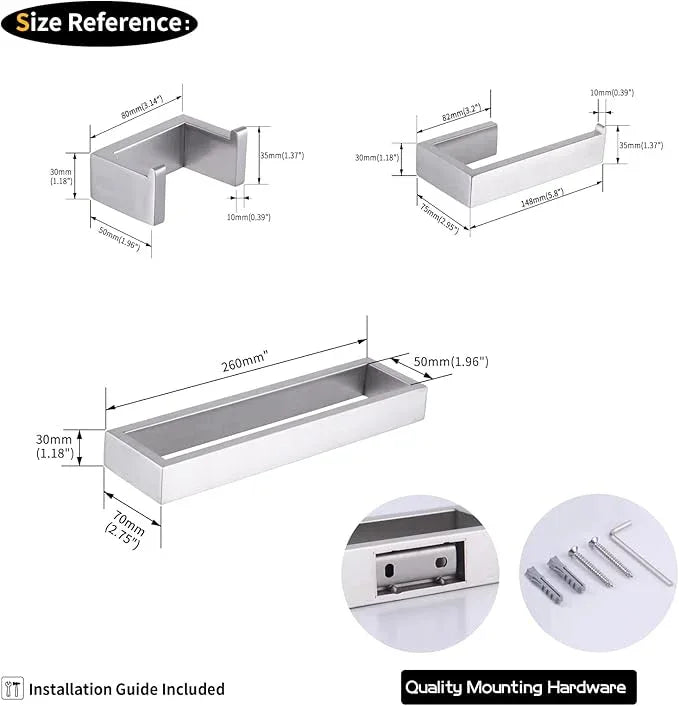 GERZWY Contemporary Stainless Steel Wall Mounted 3-Piece Bathroom Hardware Set - Towel Rings Toilet Paper Holder Towel Hooks, Brushed Finish HG1708-3LS - ModernBath