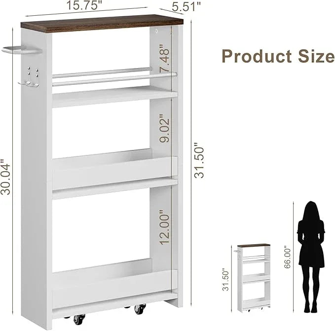 ChooChoo 4-Tier Slim Storage Cart with Handle, 5.51" W Rolling Utility Cart on Universal Wheels, Kitchen Cart Mobile Shelving Organization for Laundry Room, Bathroom & Narrow Place (Walnut & White) - ModernBath
