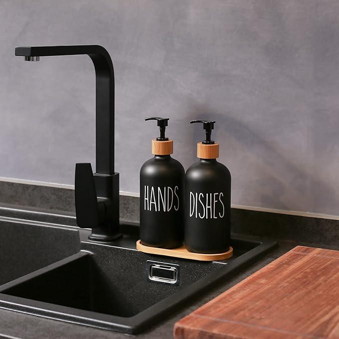 MOMEEMO Black Soap Dispenser Set, Contains Hand and Dish Soap Dispenser, Suitable for Kitchen Decor. (Black) - ModernBath