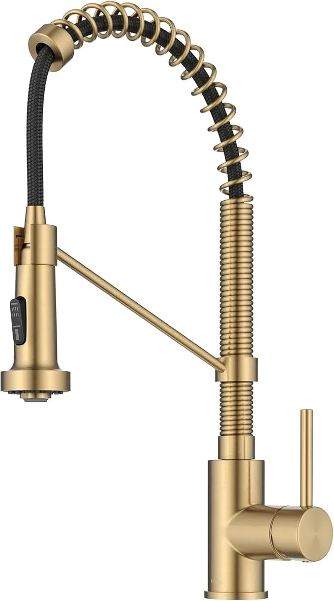 KRAUS Bolden Commercial Style 2-Function Single Handle Pull Down Kitchen Faucet in Spot-Free Brushed Brass, KPF-1610BB - ModernBath