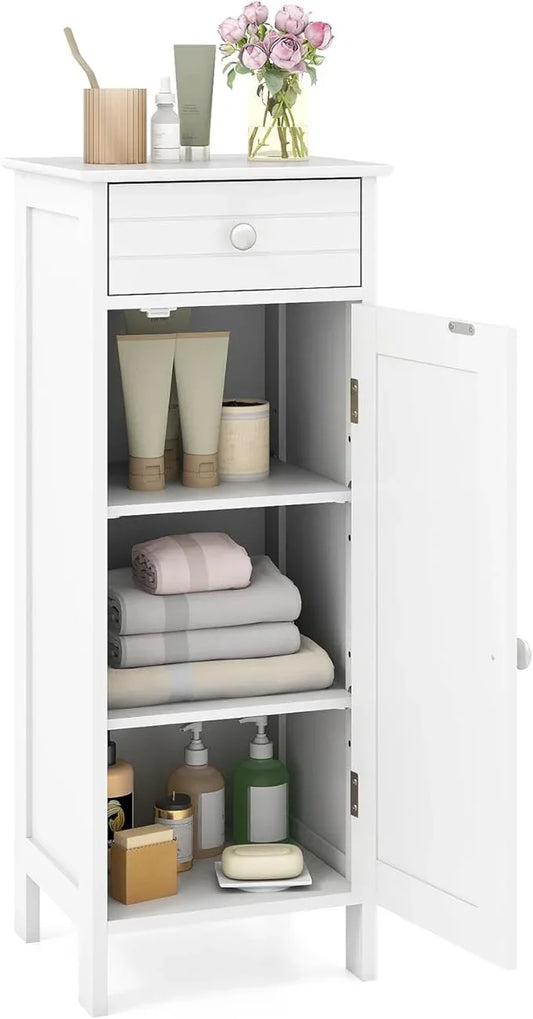 GLACER Floor Storage Cabinet, Multifunctional Bathroom Storage Cabinet with 2 Adjustable Shelves, Ideal for Bathroom, Living Room, 14 x 12 x 34.5 inches (White) - ModernBath