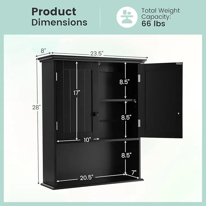 Giantex Medicine Cabinets, Wall Mounted Bathroom Cabinet with Adjustable Shelf, 2-Door, Bathroom Storage Cabinet Over The Toilet, Living Room, Kitchen, Laundry Room, Cupboard - ModernBath