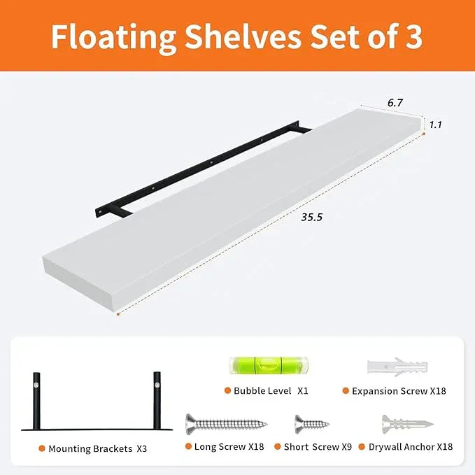 Floating Shelves for Wall Set of 3, 36" White Wall Shelves for Home Decor, Frame Display White Floating Shelf for Living Room, Bedroom, Bathroom, Kitchen - ModernBath