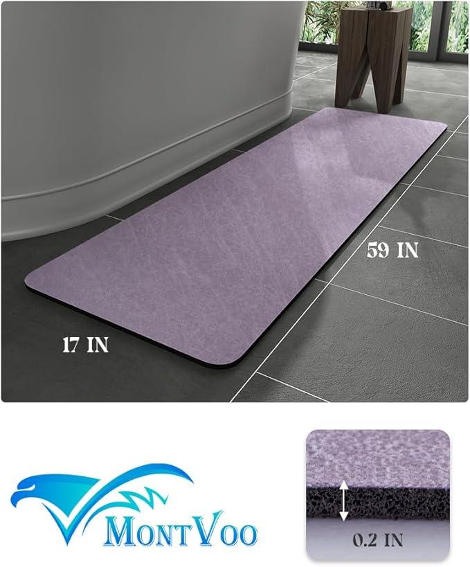 MontVoo -Bath Mat Rug-Rubber Backing Non Slip Quick Dry Absorbent Thin Bathroom Rugs Fit Under Door-Faux Suede Surface Bathroom Floor Mats-Shower Rug for in Front of Bathtub Shower Lavender 17"x59" - ModernBath