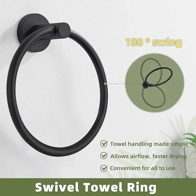 APLusee Round Hand Towel Ring for Bathroom Wall, Solid Stainless Steel Wall Mounted Bathroom Towel Holder, Modern Matte Black - ModernBath