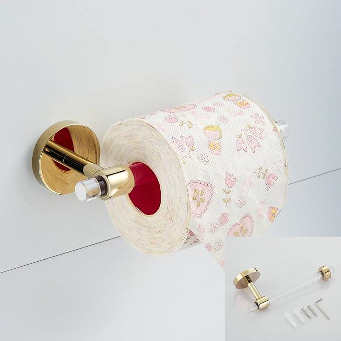 3 Pieces Bathroom Accessories Hardware Set Wall Mounted,Towel Rack 16 inches+Toilet Paper Holder+Hook,Acrylic and Brass,Gold Towel Bar Set SHUNLI - ModernBath