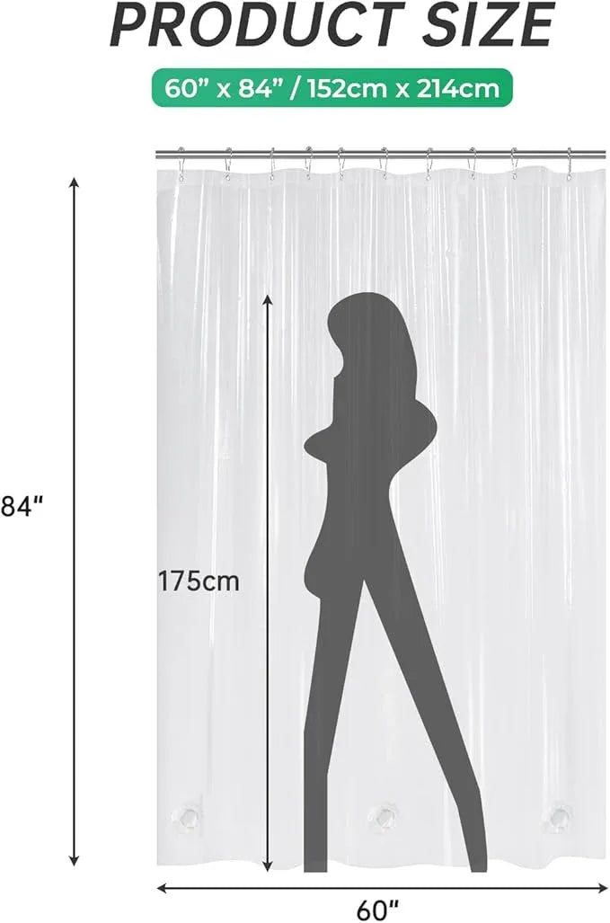 AmazerBath Long Stall Shower Curtain 60x84 Inches, Premium PEVA Heavy Duty Clear Shower Curtain, Waterproof Thick Bathroom Curtain with 3 Big Weighted Stones and 10 Rustproof Grommet Holes - ModernBath