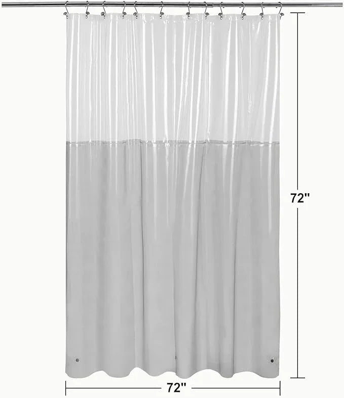 Shower Curtain Liner with 3 Magnets - Heavy Duty PEVA Plastic Shower Curtain for Bathroom, Waterproof Vinyl & See Through Liner, Metal Grommets - Color Block Clear/Black, 72x72 - ModernBath