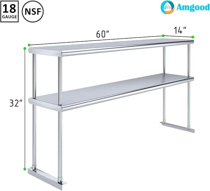 AmGood Double OverShelf Stainless Steel NSF - Many (60" Long x 14" Deep) - ModernBath