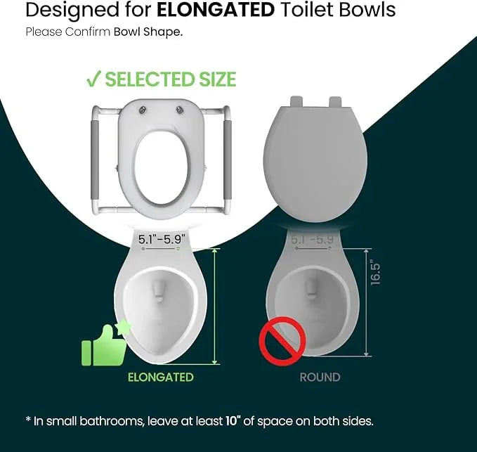 R&T 2" Toilet Seat Riser with Handles – Comfortable Raised Toilet Seat for Seniors, Fits for Elongated Toilets, Elevated Seat with Soft Grey Padded Arms for Bathroom - ModernBath