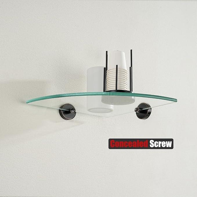 JQK Corner Glass Shelf, Oil Rubbed Bronze Bathroom 304 Stainless Steel Shower Triangle Floating Wall Shelf, 10 x 10 Tempered Glass, 3 Pack, TGS190L10-ORB-P3 - ModernBath