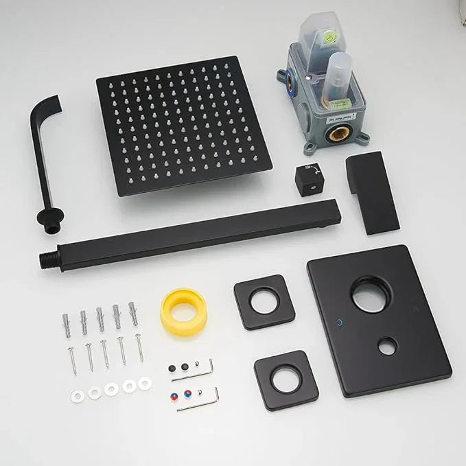 Heable Matte Black Shower Faucet Set with Tub Spout Bathroom Luxury Rain Mixer Shower Head System Wall Mounted Shower Faucet Complete, Single Handle Tub and Shower Trim Kit with Rough-in Valve - ModernBath