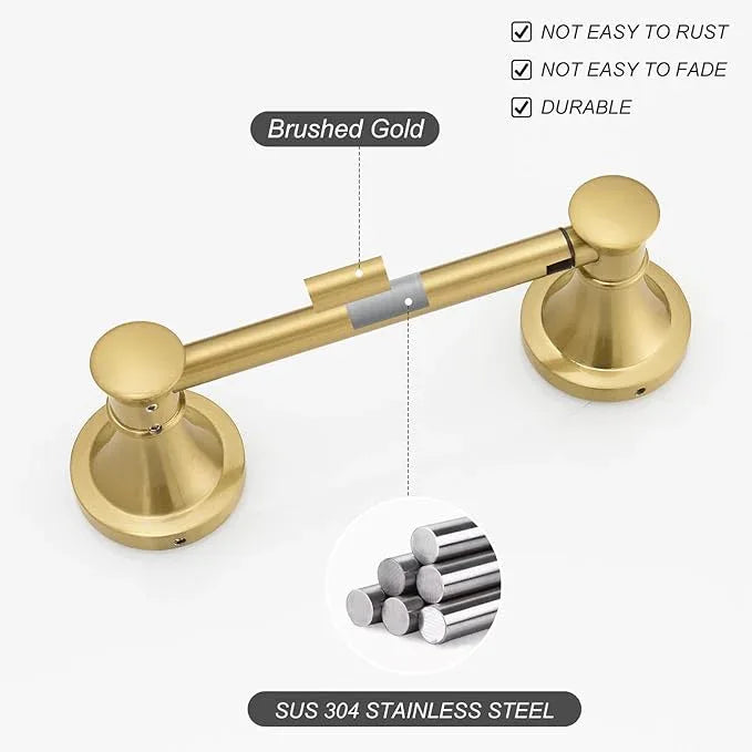 BESy Wall Mounted Toilet Paper Roll Holder Rustproof Tissue Paper Holder Bathroom Flexible Pivoting Tissue Handle Toilet Tissue Roll Holder, Brushed Gold, Stainless Steel - ModernBath