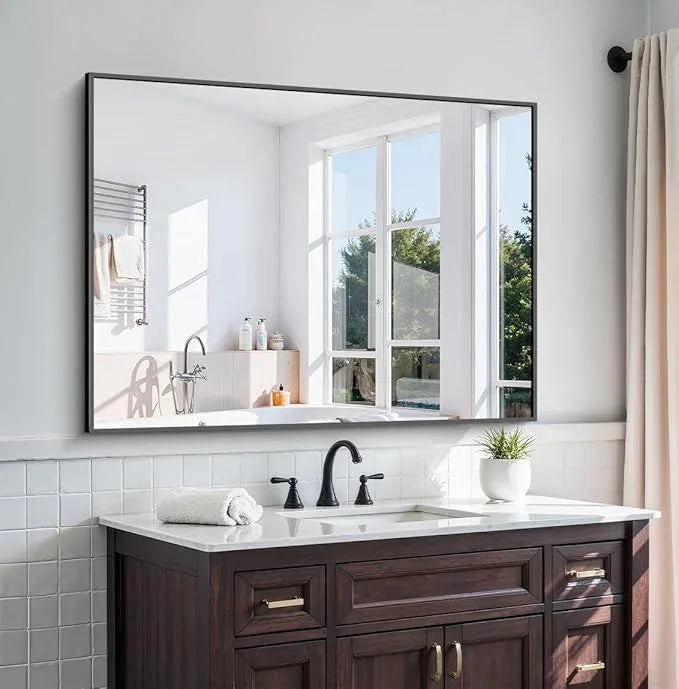 KOCUUY Black Mirror, 48"x36" Rectangle Bathroom Mirror for Over Sink, HD Tempered Glass, Anti-Rust Frame, Modern Design for Bathroom, Bedroom, Living Room, Entryway, Hang Horizontal/Vertical - ModernBath