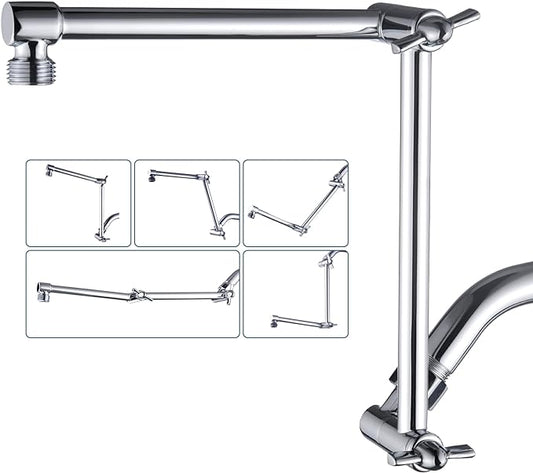 BRIGHT SHOWERS Brass Shower Arm Extender for Rain and Handheld Shower Head, 14 Inch Universal Shower Head Extension Arm, Adjustable Height & Angle, Chrome