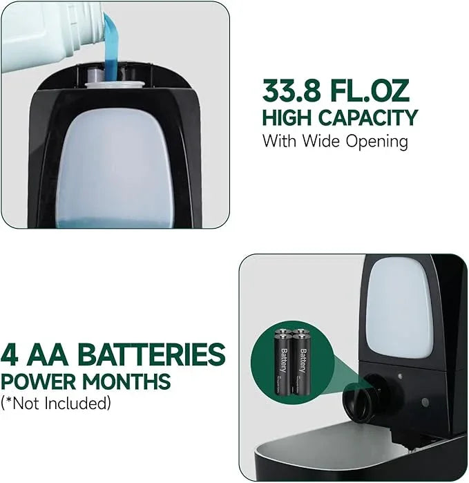 anydry Commercial Automatic Soap Dispenser Large 34oz/1000ml Capacity Wall-Mounted Touchless Liquid Dispenser for High-Traffic Restrooms, Offices, Hospitals Model AD1220S Black - ModernBath