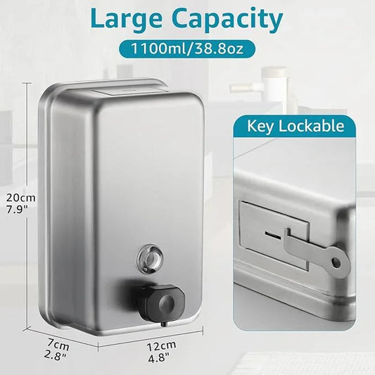 Commercial Wall Mount Soap Dispenser - Stainless Steel Bathroom Hand Soap 38.8oz Liquid - Anti-Leak Pump and Large Capacity Brushed Refillable - ModernBath
