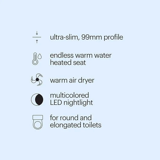 Brondell LS1800-RW Swash Electric Bidet Toilet Seat with Oscillating Stainless Steel Nozzle, Warm Air Dryer, Heated, Night Light, Gentle Close Lid, Thin Profile, Remote Control, Round - ModernBath
