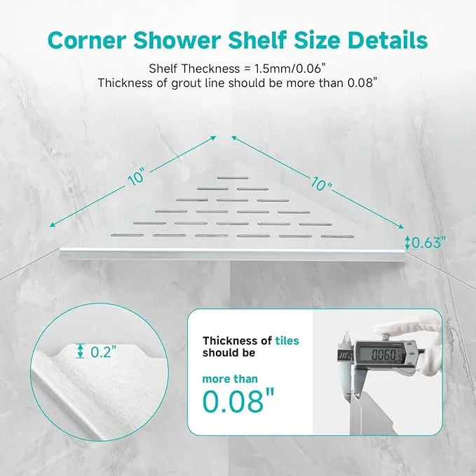 2-Pack 10" Wall Mounted Corner Shower Shelf - No Drilling Recessed Bathroom Shelves, Triangular Shower Caddy Organizer, Rustproof Stainless Steel Shower Shelves for Tiled Walls(Brushed) - ModernBath