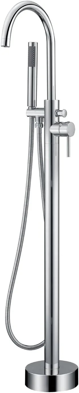 Freestanding Tub Filler Bathtub Faucet Chrome Single Handle Floor Mounted Faucets with Handheld Shower - ModernBath