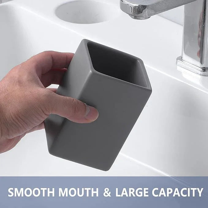 Grey Square Toothbrush Holders - Ceramic Toothbrush Holders for Bathrooms, Toothbrush Toothpaste Holders, Marble Bathroom Tumbler Cups Reusable Toothbrush Mouthwash Cup, Bathroom Counter Organizer - ModernBath