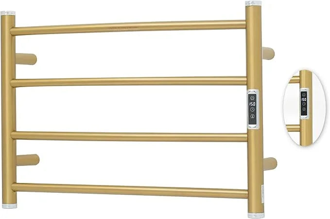 Electric Towel Warmer Rack,Heating Towel Warmer,Timer & Temperature Control,Wall-Mounted Plug-in for Bathroom,Gold,Stainless Steel,4-Bar(16.54x23.62x5.51in) - ModernBath