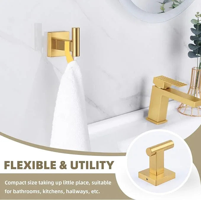 Suyar Brushed Gold Bathroom Accessories, SUS 304 Stainless Steel Bathroom Hardware Set 4 Pieces, Include Robe Hook, Toilet Paper Holder, Hand Towel Holder, Towel Bar, Wall Mount - ModernBath