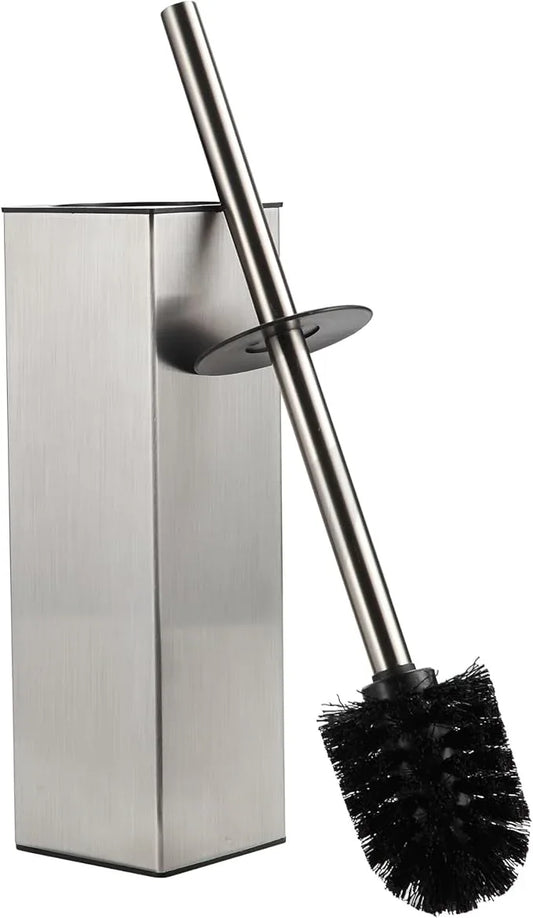 BGL Square Toilet Brush with Holder,Stainless Steel Rubber Painted Toilet Bowl Brush and Holder for Bathroom,2 Cleaner Brush Heads,Brushed Nickel - ModernBath