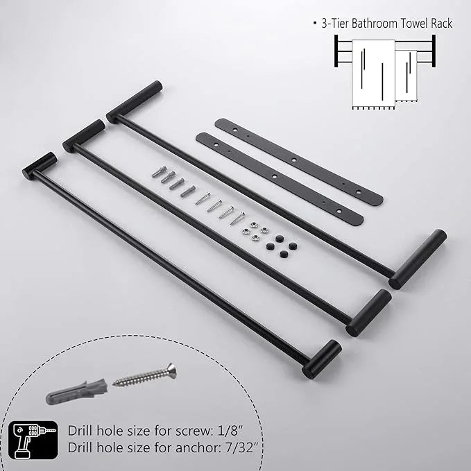 KOKOSIRI Bath Towel Bars Matte Black Bathroom 3-Tiers Ladder Towel Rails Wall Mounted Towels Shelves Rack Stainless Steel, B5002BK-L24 - ModernBath