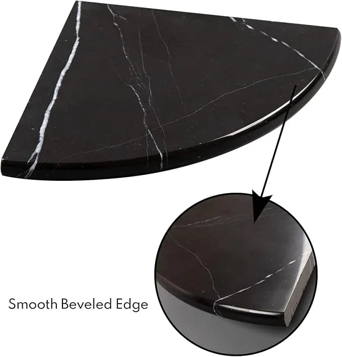 Lovdeco Marble Corner Shelf Wall Mount, Nero Marquina Black Marble Corner Shower Shelf, Polished 9" Round Edge Corner Shelves for Bathroom, Kitchen, Office, Living Room, 1 Piece - ModernBath