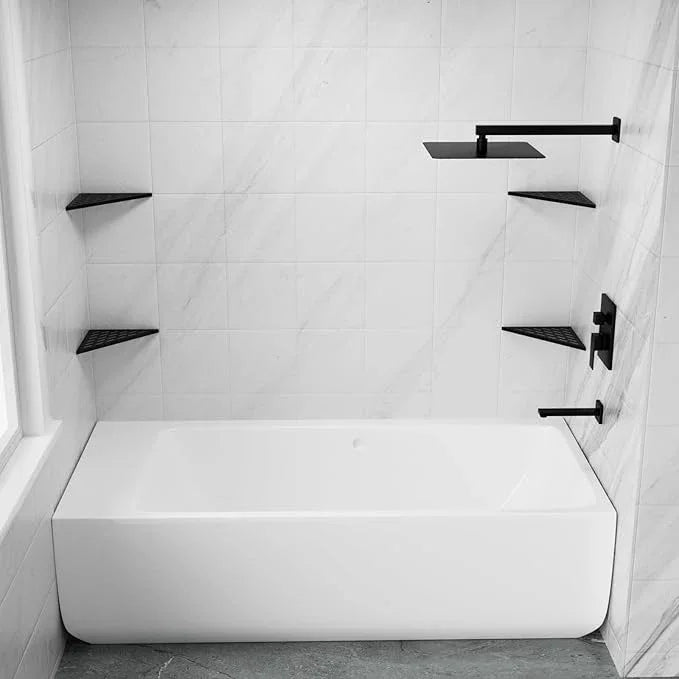 POPFLY 10 Inch Corner Shower Shelf 2 Pack, 304 Stainless Steel Matte Black, No Drilling Recessed Bathroom Shelves for Tiled Wall, Heavy Duty Floating Shower Organizer with Slot Design, PF7501B - ModernBath