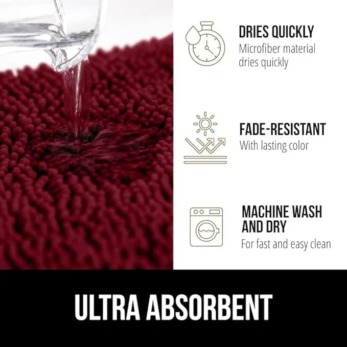 GORILLA GRIP Bathroom Rug Sets 3 Piece, Bath Mat Set and Oval Toilet Base with Rubber Backing, Plush Absorbent Shaggy Chenille Washable Mats, Includes 24x19.5, 24x17 and 30x20 Inch Rugs, Burgundy - ModernBath