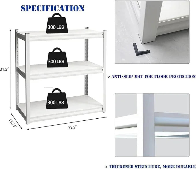 Garage Shelving Adjustable 3 Tier Heavy Duty Metal Storage Shelves Adjustable Utility Rack Organization for Kitchen, Pantry, Closet, Garage, Office 31.5" W x 15.75" D x 31.5" H, White - ModernBath