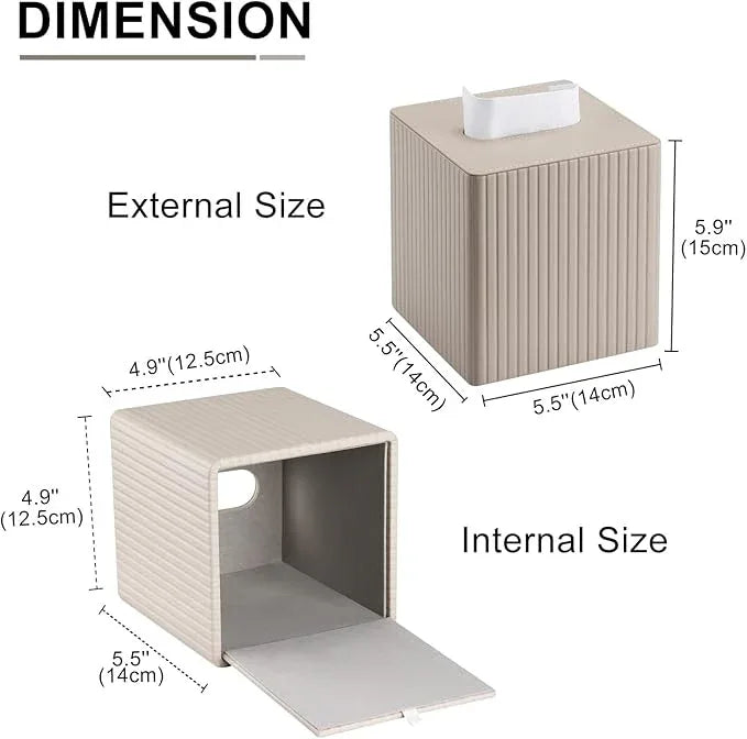 KINGFOM Tissue Box Cover, PU Leather Square Tissue Box Holder for Kleenexs with Magnetic Bottom Cover for Facial Tissues/Napkins, Office & Living Room Decor Box (Beige Strips) - ModernBath