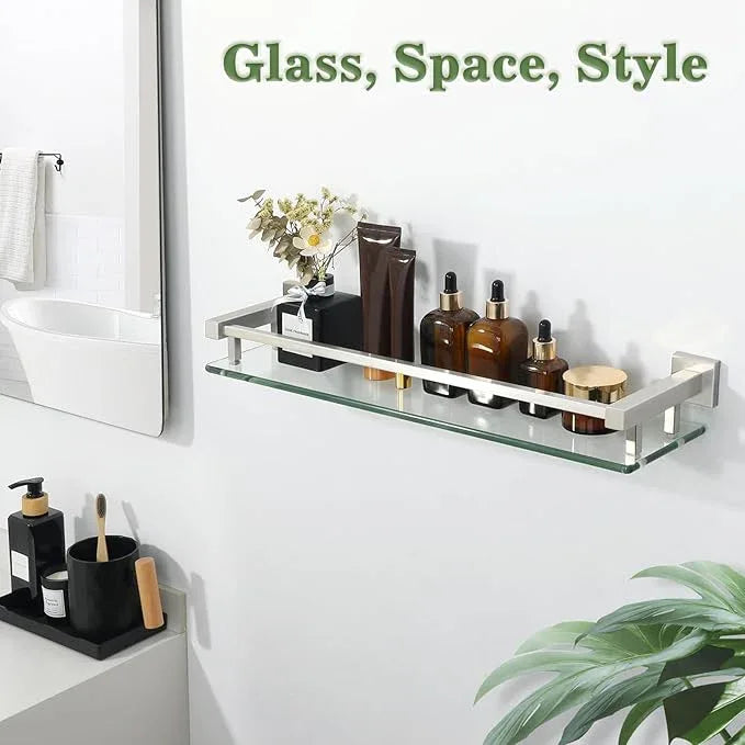 Alise Bathroom Shelves,Brushed Nickel Glass Shelf for Bathroom, Modern Floating Shelves,20 inch - ModernBath