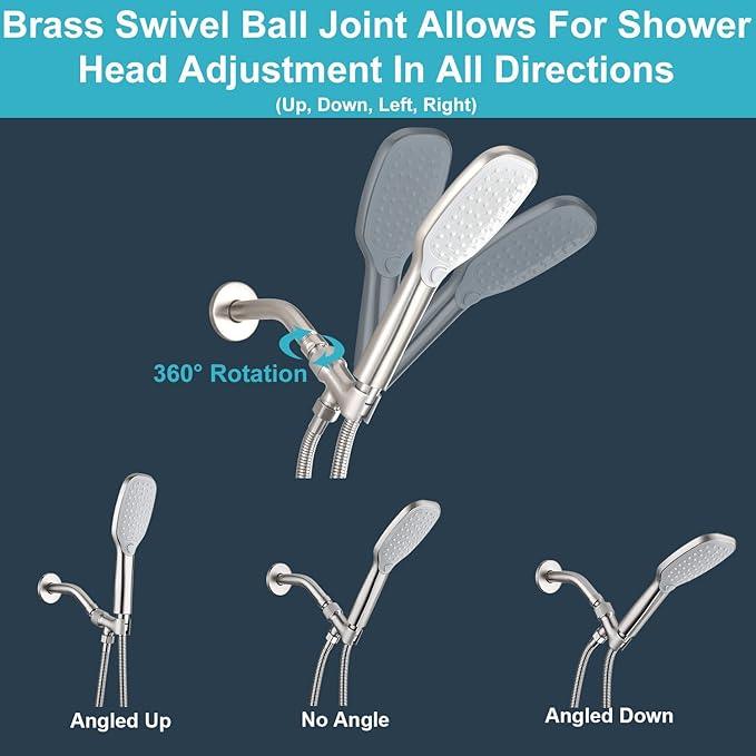 Shower Head Holder All Metal Adjustable Handheld Shower Arm Mount, 1/2" Shower Hose Holder Fits Most Hand Showerheads, Brass Hand Held Shower Head Holder , Easy to Install(Brushed Nickel) - ModernBath