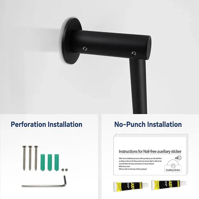 Shower Slide Bar Adjustable Handheld Shower Head Holder Wall Mount - 15inch All-Metal Shower Head Slide Bar Compatible with Bathroom Drill Free Glue Installation - Black - ModernBath