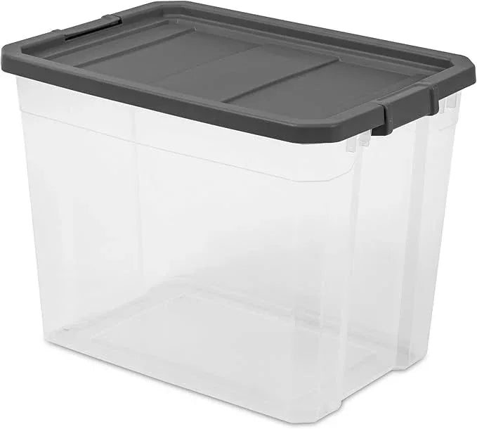 108-Quart Clear Plastic Stackable Storage Tote with Latching Lid, Textured Grip, Flat Grey Lid,Heavy Duty Stackable Storage Bins, – Closet, Bathroom, Office Organizer - ModernBath