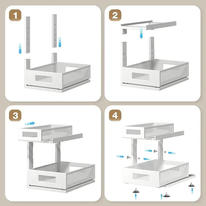 2 Pack Under Sink Organizer With Next-Gen Ball-Bearing Slides,2-Tier Pull Out Cabinet Storage,Height Adjustable Drawer Shelf for Bathroom,Kitchen,Laundry,Cabinet,Pantry(Patent Pending) - ModernBath