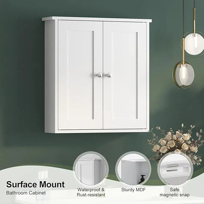 22x23 Bathroom Wall Cabinet,Medicine Cabinet for Bathroom Cabinet Wall Mounted,Over The Toilet Storage Cabinet with 2 Door,Surface Mount Medicine Cabinet for Laundry Room/Restroom,White - ModernBath