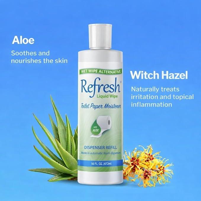 Refresh Liquid Wipe Toilet Paper Foam – Eco-Friendly Flushable Wet Wipe Alternative, Cleanses & Soothes with Witch Hazel & Aloe, Septic & Plumbing Safe 8 oz Dispenser Refill (1 Pack) - ModernBath