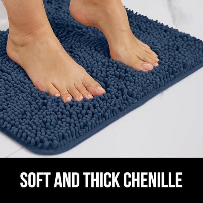 GORILLA GRIP Bathroom Rug Sets 3 Piece, Bath Mat Set and Oval Toilet Base with Rubber Backing, Plush Absorbent Shaggy Chenille Washable Mats, Includes 24x19.5, 24x17 and 30x20 Inch Rugs, Navy - ModernBath