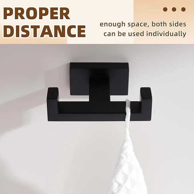 APLusee Double Robe Towel Hook, 304 Stainless Steel Square Dual Coat Hook, Utility Bath Kitchen Storage Hanger Holder, Matte Black - ModernBath